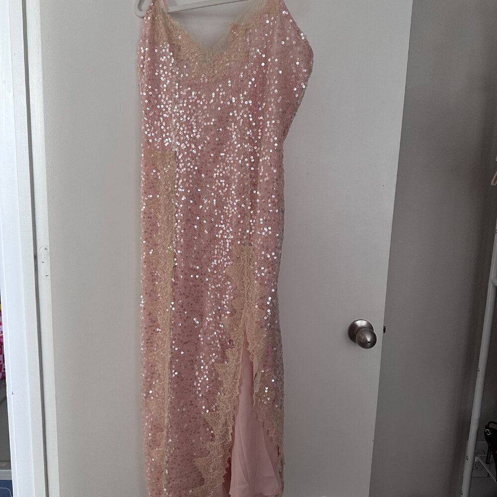 Anthropologie - En Elly Sleeveless V-Neck Lace Sequin Slip Midi Dress - Picture 3 of 6